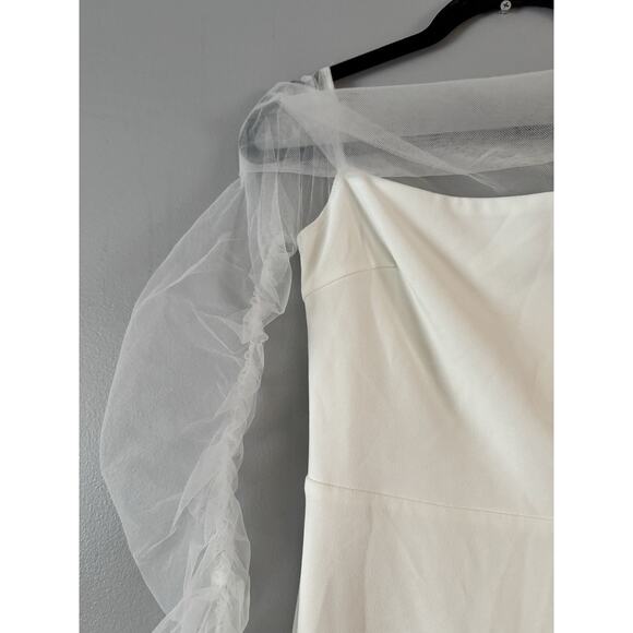 NWD Lulus Beautifully Beloved White Mesh Off Shoulder Maxi Wedding Dress Medium - Picture 8 of 13